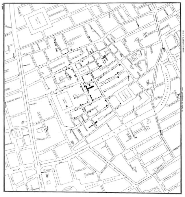 John Snow's Map of the Golden Square Cholera Outbreak